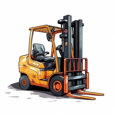 fork lift clipart, digital illustration, flat colour, white background, bold outline