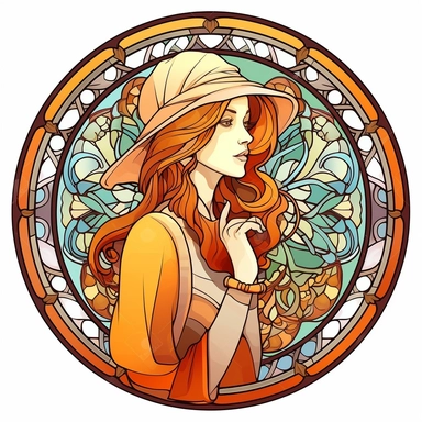 Vintage Cute Beautiful Round Stained Glass Girl Sublimation Clipart, Cartoon, hyper realistic, intricate detail, illustration style, high solution, on the white background