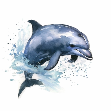 a Dolphin Swimming in the style of watercolour clipart with detailed brush strokes