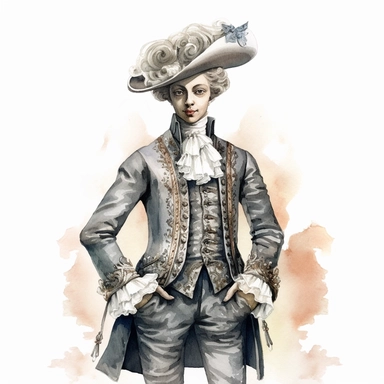 vintage style Detailed light and shadow, 2D outline, A beautifully patterned neo rococo Victorian baroque hyper realistic male french court royal in varying hues of slate gray, beige and brown, stunningly beautiful, refined and sophisticated, Hand drawn, cicely mary barker ,realistic watercolor, Clipart, emotionally pleasing watercolor, i can't believe how beatiful this is,accurate detailed line art, white background, intricate detail, clean line art, saturated fantasy watercolor, white backgrou