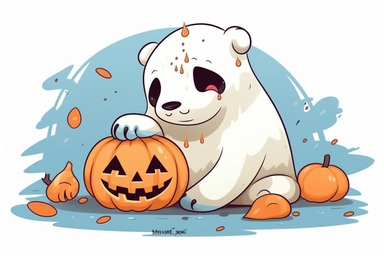 Cute Polar bear in halloween Day clipart, cartoon, white background,