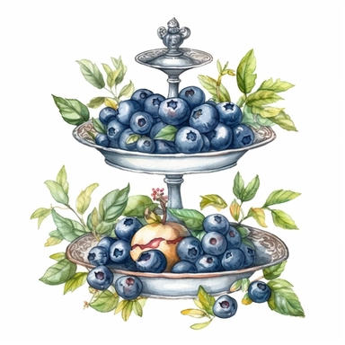 Watercolor blueberries Farmhouse tiered tray, breakfast window , watercolor clipart, details