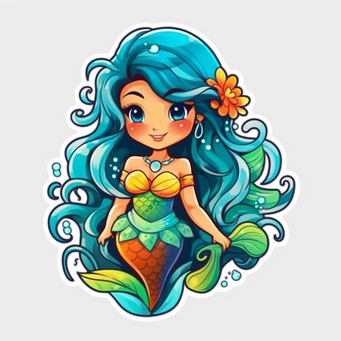 create a cute cartoon colourful mermaid clipart, stiker, cute, 32K，--q 5