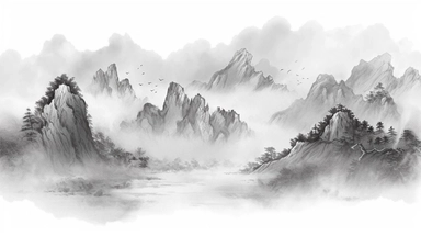 dragons on mountains with water png clipart, in the style of chinese ink paintings, light gray, western zhou dynasty, realistic landscape paintings, misty atmosphere, pencil sketch, east asian ink-and-wash painting