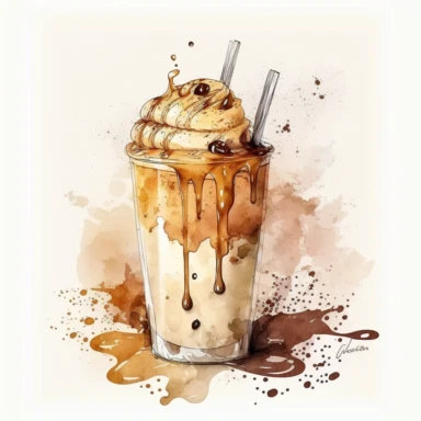cartoon ,beverage,ice coffee, watercolor style,clipart,illustration, on white background
