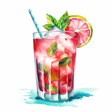 watercolor cocktail clipart caribbean, white background