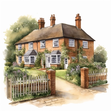 watercolour beautiful Georgian country farmhouse beautifully detailed perfect realistic features beautiful perfectly detailed Georgian country house png image,high resolution,300dpi,graphic clipart,computer graphics