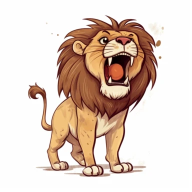 cute lion, roaring proudly to assert its dominance, earthy tones, clipart, on a white background