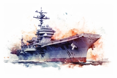Watercolor, Aircraft Carrier, clipart, hd, on a white background, spaced out