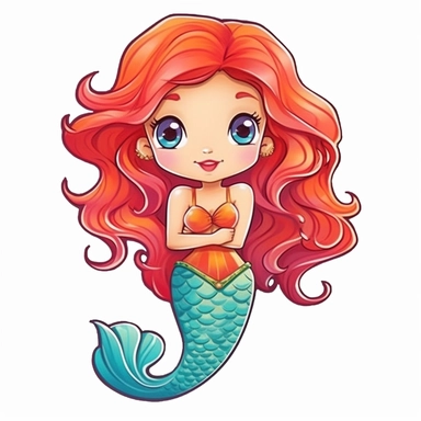 cute cartoon colourful mermaid clipart,stiker, white background,--no cut off edges