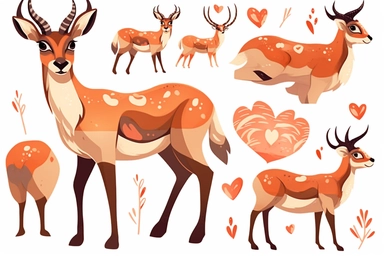 Cute Pronghorn antelope in valentine Day clipart, cartoon, white background,