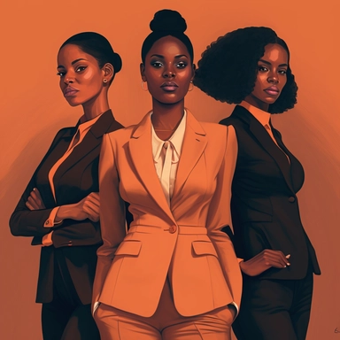 group of black women's , looking like business woman's , wearing suit's , detailed, clipart mode with peachy background
