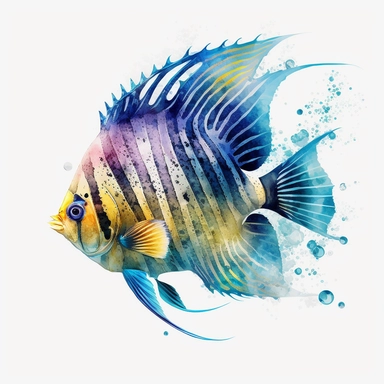 regal angel fish Watercolor Clipart, drip effect, clean white background, 16K Colors, clean white background