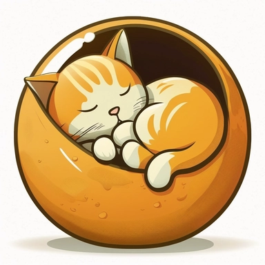 a cute cat napping curled up into a ball cartoon style clipart style