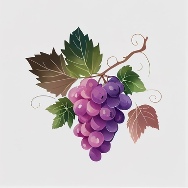 a cute minimal style of purple grapes, with one leaf watercolor vector clipart
