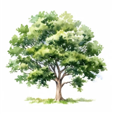 a minimal watercolor clipart of an Oak tree, white background