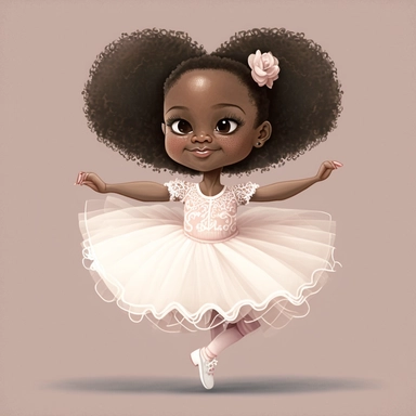 Happy Black Girl ballet dancer ,Cheerfull black girl clipart, Funny black girl , Humorous african american girl child png, Sweet clipart, A smiling Face ,Full body with legs , white lace dress , ribbions in hair , ballet daner pink tutu , on pointe , Highly detailed close-up portrait , standing , Nicoletta Ceccoli, Mark Ryden, lostfish, Earl Nor, global lighting, divine rays, detailed and intricate surroundings, sf, intricate artwork masterpiece, ominous, matte painting movie poster, blue ratio,