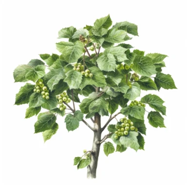hyperrealism painting, Mulberry tree, white background, watercolor style, farmhouse chic, tempera clipart
