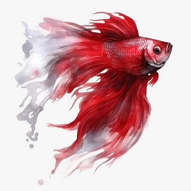 veil tail betta fish, watercolor clipart, red, isolated white background, hd, 8k