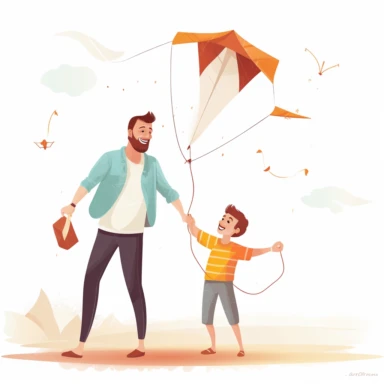 fathers day, clipart, father and son, fly kite in beach, white background