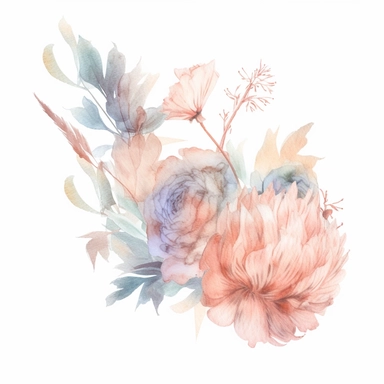 pastel watercolor, pompus dried flower, top right-hand corner scroll ideal for a wedding stationery, clipart