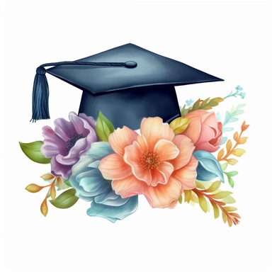 Cute Beautiful Graduation Cap flower Sublimation Clipart ,Cartoon,hyper realistic, intricate detail, illustration style,high solution,on the white background