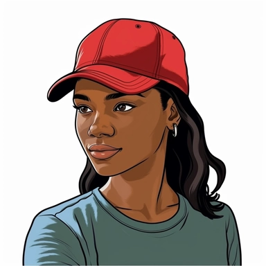 A black woman wearing a baseball cap made of eight colors, outlined clipart isolated on a white background