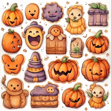 whimsical watercolour cute clip art Halloween decorated cookies