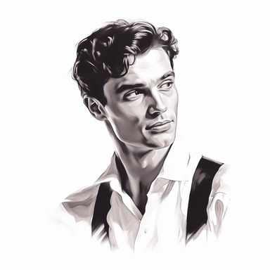 beautiful stunning handsome vintage old hollywood cinema young man, paint art style, clipart, white background, superrealistic, one of a kind