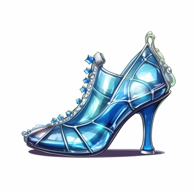 Winter princess glass shoes clipart, Cartoon, high detail, illustration style, high solution, on the white background