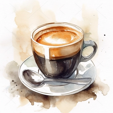 espresso coffee clipart, lone drink, watercolour style, white background