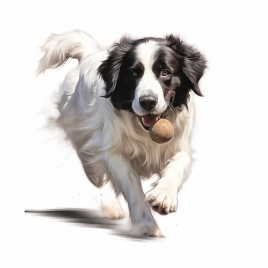 Landseer, Playing Fetch, realistic, Clipart, white background, no text, no caption