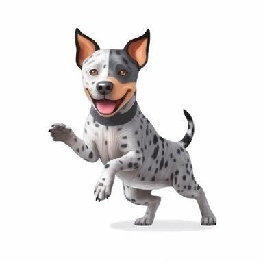 oilpainting, 2d icon of a super cute cartoon cattle dog standing clipart full body, 3d rendering, white background, clean