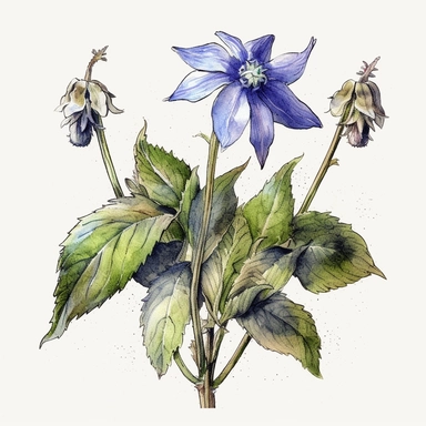 Clipart, vintage, watercolor, Borage plant, botanical illustration, hand drawn, texture