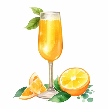 Mimosa: A classic brunch cocktail made with champagne and orange juice.watercolor, clipart