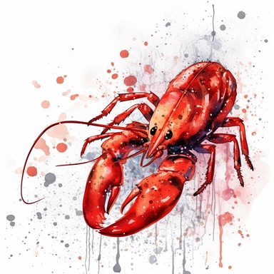 simple water color line sketch of a red lobster clip art splatter pain