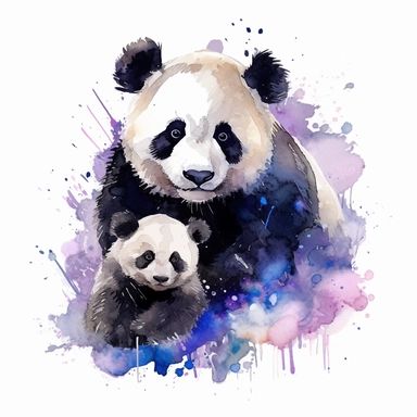 panda bear with a cub, watercolor style clipart