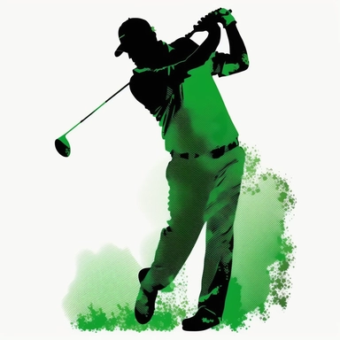 clipart green silhouette of man swinging a golf club, against a white transparent background