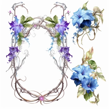 morning glory rococo frames twisty brambles jewels icicles watercolor clipart