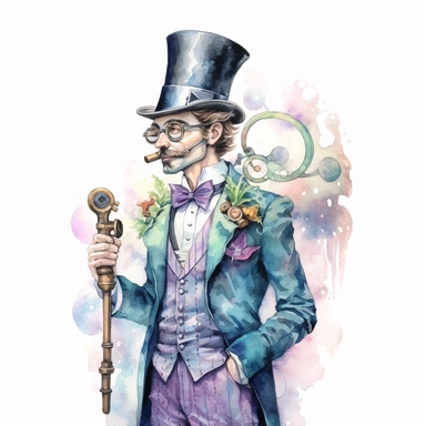 Pastel Steampunk one gentleman Clipart Watercolor Retro Futuristic Victorian Era Art, white background