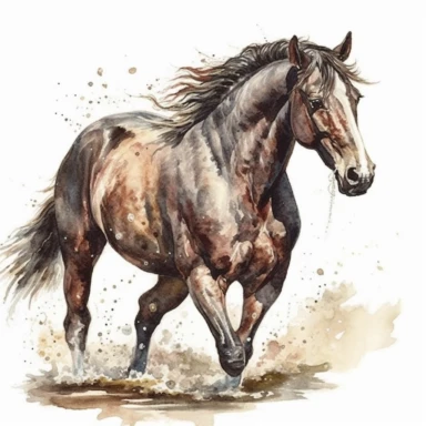 Mustang Horse, highly detailed, watercolor, clipart, illustration, white background, digital painting, paper crafting, no signature, no text