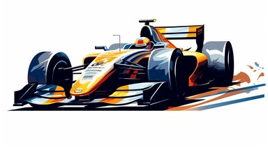 Contemporary vector clipart featuring a stylized indy car, represented by bold lines and abstract shapes, highlighting the car's distinctive design and speed, suitable for use in logos, icons, or racing-related infographics, on a clean white background