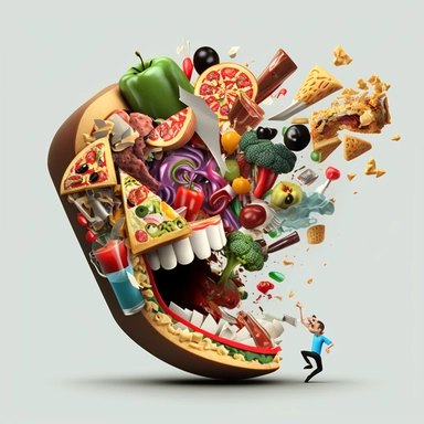 Healthy foods fighting against processed foods, with transparent background, insane detail, HD, 4k, as cartoon,3D clipart
