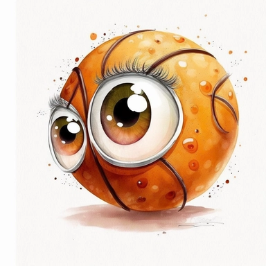 cute cartoony Basketball with eyes , funny ,sweet , Sports , ball , Coolness , White Background, ClipArt, watercolor, Aquarell