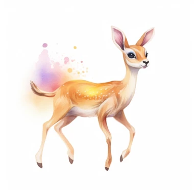 cute gazelle fawn, prancing with joy, its graceful movements captivating, soft pastel colors, clipart, on a white background
