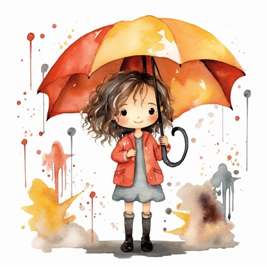 Little Girl with Umbrella Watercolor Clipart Bundle, Transparent PNG, Digital Download, Card Making, Raining day Illustration,Commercial Use