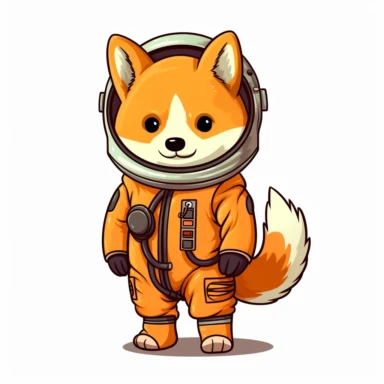 Shiba inu dog in spacesuit holding white background, clipart style, cartoon style