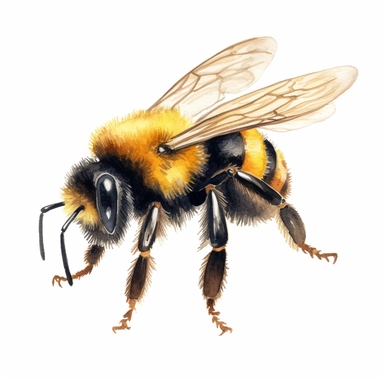 a realistic looking watercolor fat bumblebee sideview clipart