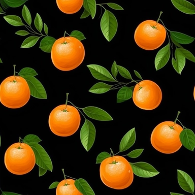 seamless pattern, repeating pattern, cute shaped orange fruit, digital art painting, vector art, clipart, 12K, high quality, HD, octane rendering, cinematic lighting, realistic photo quality, vibrant colors, black background