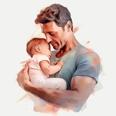 Clipart, Father's Day, Watercolor, Father, Baby in Arms, Happiness, Love, Kindness, Life, Clipart, Photorealistic, High Resolution Image, 3D, 8K